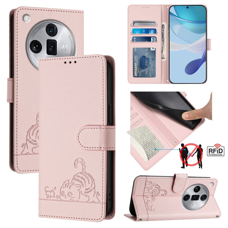 Cat Rat Embossed Pattern RFID Leather Phone Case with Lanyard, For OPPO Reno11 5G Global, For OPPO Reno11 Pro 5G Global, For OPPO Find X7 Ultra, For OPPO A38 4G / A18 4G Global, For OPPO Reno9 A, For OPPO Reno10 Pro Global, For OPPO Reno10 Global      ...