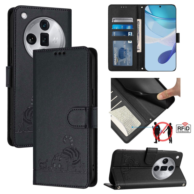 Cat Rat Embossed Pattern RFID Leather Phone Case with Lanyard, For OPPO Reno11 5G Global, For OPPO Reno11 Pro 5G Global, For OPPO Find X7 Ultra, For OPPO A38 4G / A18 4G Global, For OPPO Reno9 A, For OPPO Reno10 Pro Global, For OPPO Reno10 Global      ...