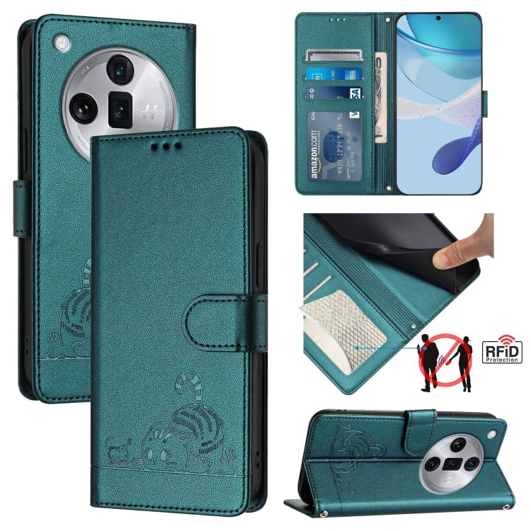 Cat Rat Embossed Pattern RFID Leather Phone Case with Lanyard, For OPPO Reno11 5G Global, For OPPO Reno11 Pro 5G Global, For OPPO Find X7 Ultra, For OPPO A38 4G / A18 4G Global, For OPPO Reno9 A, For OPPO Reno10 Pro Global, For OPPO Reno10 Global      ...