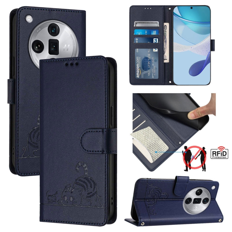 Cat Rat Embossed Pattern RFID Leather Phone Case with Lanyard, For OPPO Reno11 5G Global, For OPPO Reno11 Pro 5G Global, For OPPO Find X7 Ultra, For OPPO A38 4G / A18 4G Global, For OPPO Reno9 A, For OPPO Reno10 Pro Global, For OPPO Reno10 Global      ...
