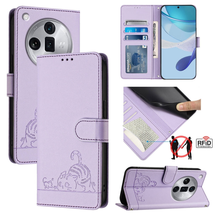 Cat Rat Embossed Pattern RFID Leather Phone Case with Lanyard, For OPPO Reno11 5G Global, For OPPO Reno11 Pro 5G Global, For OPPO Find X7 Ultra, For OPPO A38 4G / A18 4G Global, For OPPO Reno9 A, For OPPO Reno10 Pro Global, For OPPO Reno10 Global      ...