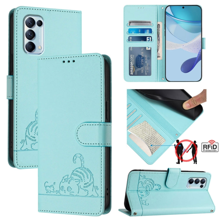 Cat Rat Embossed Pattern RFID Leather Phone Case with Lanyard, For OPPO A53s 4G / A33 2020 4G, For OPPO A11s 4G, For OPPO A74 4G / F19 / F19S, For OPPO A95 4G Global / Reno6 Lite, For OPPO F19 Pro / Reno5 F, For OPPO A94 5G Global                      ...