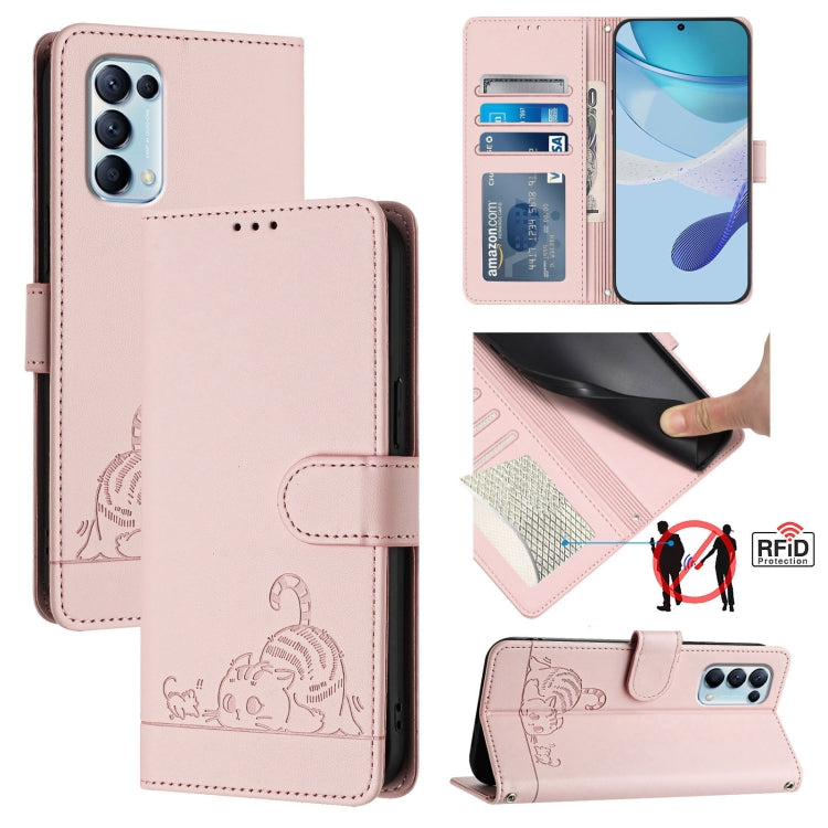 Cat Rat Embossed Pattern RFID Leather Phone Case with Lanyard, For OPPO A53s 4G / A33 2020 4G, For OPPO A11s 4G, For OPPO A74 4G / F19 / F19S, For OPPO A95 4G Global / Reno6 Lite, For OPPO F19 Pro / Reno5 F, For OPPO A94 5G Global                      ...