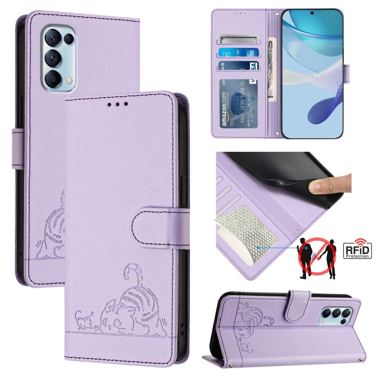 Cat Rat Embossed Pattern RFID Leather Phone Case with Lanyard, For OPPO A53s 4G / A33 2020 4G, For OPPO A11s 4G, For OPPO A74 4G / F19 / F19S, For OPPO A95 4G Global / Reno6 Lite, For OPPO F19 Pro / Reno5 F, For OPPO A94 5G Global                      ...