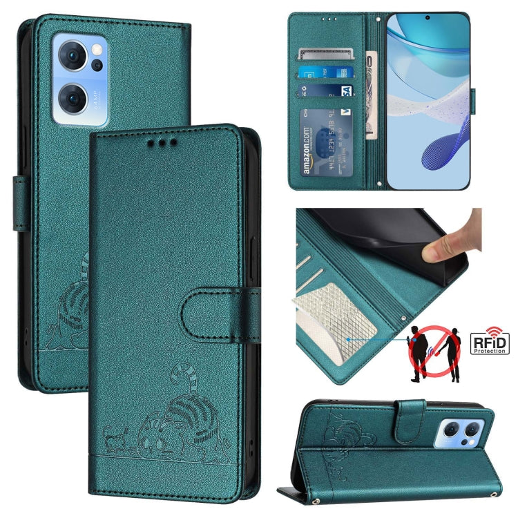 Cat Rat Embossed Pattern RFID Leather Phone Case with Lanyard, For OPPO Find X5 Pro, For OPPO Find X5, For OPPO Reno7 5G Global, For OPPO Find X5 Lite, For OPPO A54 4G / A54S / A55 5G, For OPPO A16 / A16S / A55S 5G, For OPPO A53S 5G / A56 5G           ...