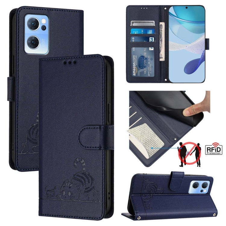 Cat Rat Embossed Pattern RFID Leather Phone Case with Lanyard, For OPPO Find X5 Pro, For OPPO Find X5, For OPPO Reno7 5G Global, For OPPO Find X5 Lite, For OPPO A54 4G / A54S / A55 5G, For OPPO A16 / A16S / A55S 5G, For OPPO A53S 5G / A56 5G           ...
