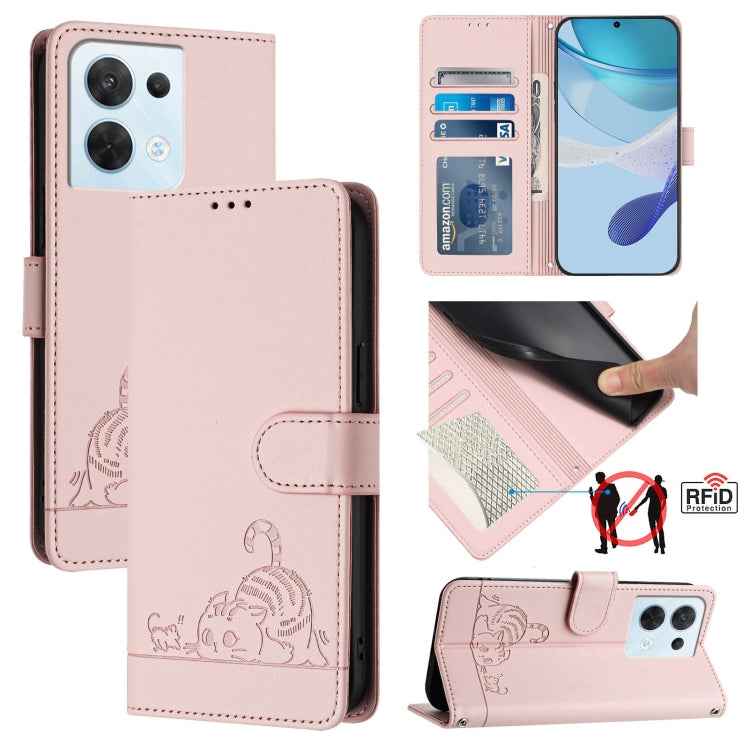Cat Rat Embossed Pattern RFID Leather Phone Case with Lanyard, For OPPO A57 4G Global, For OPPO Reno8 Pro 5G Global, For OPPO Reno8 5G Global, For OPPO F21 Pro 5G, For OPPO Reno7 Lite, For OPPO A36 4G / A76 4G, For OPPO A96 4G / K10 4G                 ...
