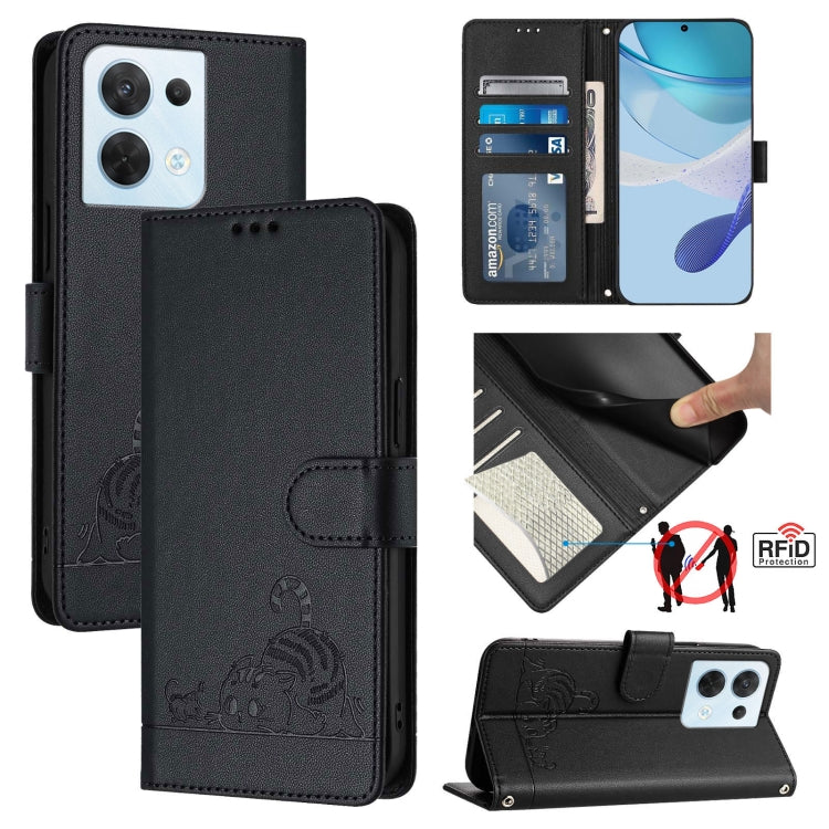 Cat Rat Embossed Pattern RFID Leather Phone Case with Lanyard, For OPPO A57 4G Global, For OPPO Reno8 Pro 5G Global, For OPPO Reno8 5G Global, For OPPO F21 Pro 5G, For OPPO Reno7 Lite, For OPPO A36 4G / A76 4G, For OPPO A96 4G / K10 4G                 ...
