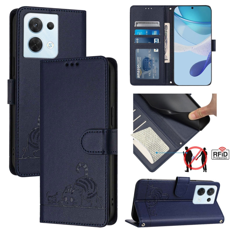 Cat Rat Embossed Pattern RFID Leather Phone Case with Lanyard, For OPPO A57 4G Global, For OPPO Reno8 Pro 5G Global, For OPPO Reno8 5G Global, For OPPO F21 Pro 5G, For OPPO Reno7 Lite, For OPPO A36 4G / A76 4G, For OPPO A96 4G / K10 4G                 ...