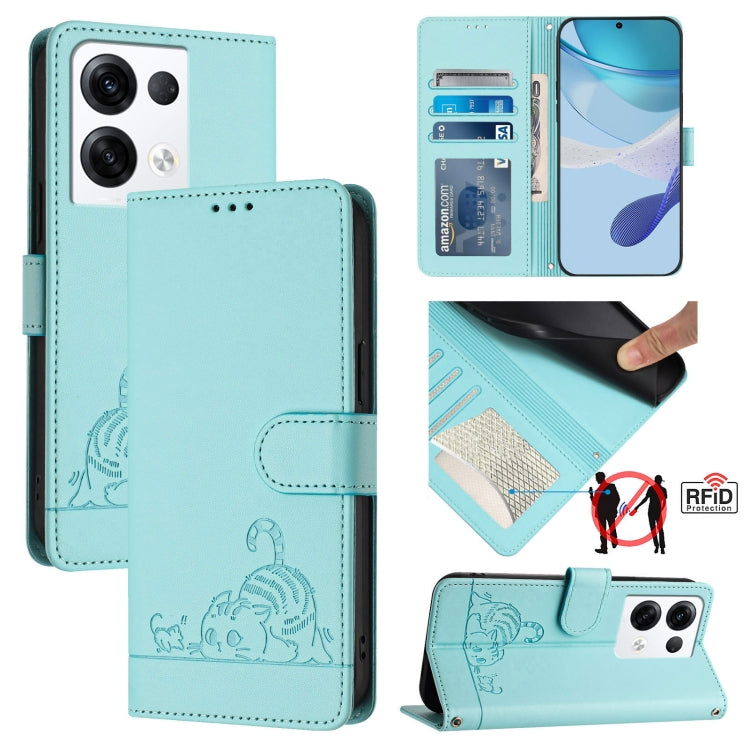 Cat Rat Embossed Pattern RFID Leather Phone Case with Lanyard, For OPPO A57 4G Global, For OPPO Reno8 Pro 5G Global, For OPPO Reno8 5G Global, For OPPO F21 Pro 5G, For OPPO Reno7 Lite, For OPPO A36 4G / A76 4G, For OPPO A96 4G / K10 4G                 ...