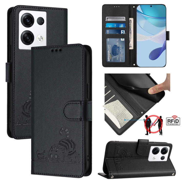 Cat Rat Embossed Pattern RFID Leather Phone Case with Lanyard, For OPPO A57 4G Global, For OPPO Reno8 Pro 5G Global, For OPPO Reno8 5G Global, For OPPO F21 Pro 5G, For OPPO Reno7 Lite, For OPPO A36 4G / A76 4G, For OPPO A96 4G / K10 4G                 ...