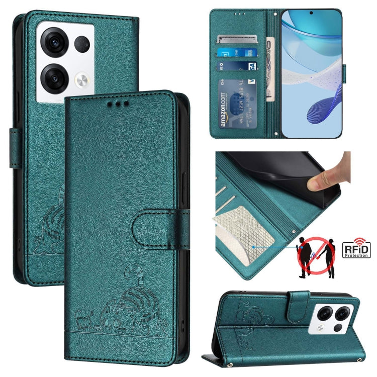 Cat Rat Embossed Pattern RFID Leather Phone Case with Lanyard, For OPPO A57 4G Global, For OPPO Reno8 Pro 5G Global, For OPPO Reno8 5G Global, For OPPO F21 Pro 5G, For OPPO Reno7 Lite, For OPPO A36 4G / A76 4G, For OPPO A96 4G / K10 4G                 ...