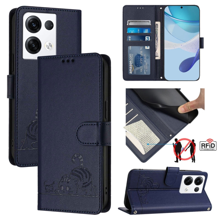 Cat Rat Embossed Pattern RFID Leather Phone Case with Lanyard, For OPPO A57 4G Global, For OPPO Reno8 Pro 5G Global, For OPPO Reno8 5G Global, For OPPO F21 Pro 5G, For OPPO Reno7 Lite, For OPPO A36 4G / A76 4G, For OPPO A96 4G / K10 4G                 ...