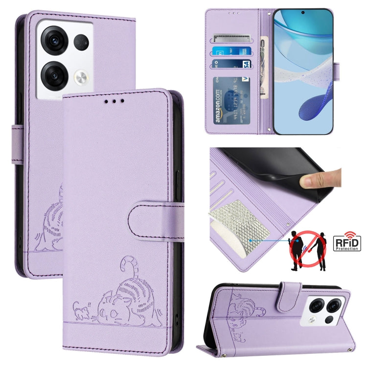 Cat Rat Embossed Pattern RFID Leather Phone Case with Lanyard, For OPPO A57 4G Global, For OPPO Reno8 Pro 5G Global, For OPPO Reno8 5G Global, For OPPO F21 Pro 5G, For OPPO Reno7 Lite, For OPPO A36 4G / A76 4G, For OPPO A96 4G / K10 4G                 ...
