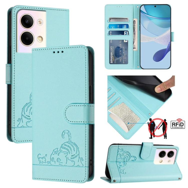 Cat Rat Embossed Pattern RFID Leather Phone Case with Lanyard, For OPPO Reno9 5G / Reno9 Pro 5G, For OPPO A17 4G Global / A17K, For OPPO A77S 4G, For OPPO A57e 4G Global, For OPPO A57S 4G Global, For OPPO Reno8 4G Global, For OPPO A77 5G / A97 5G      ...