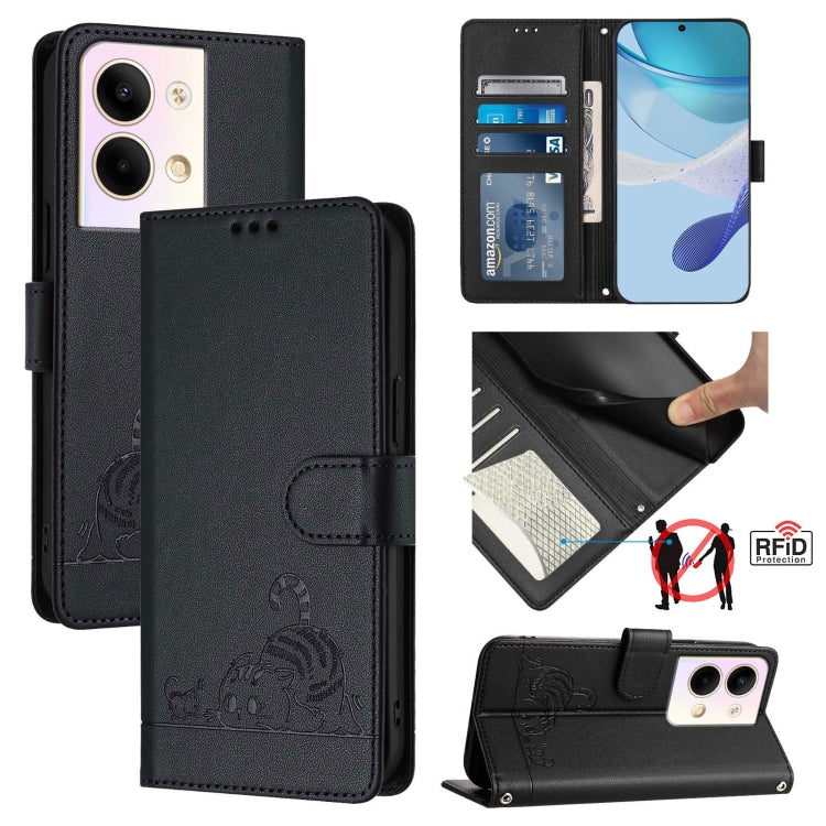 Cat Rat Embossed Pattern RFID Leather Phone Case with Lanyard, For OPPO Reno9 5G / Reno9 Pro 5G, For OPPO A17 4G Global / A17K, For OPPO A77S 4G, For OPPO A57e 4G Global, For OPPO A57S 4G Global, For OPPO Reno8 4G Global, For OPPO A77 5G / A97 5G      ...