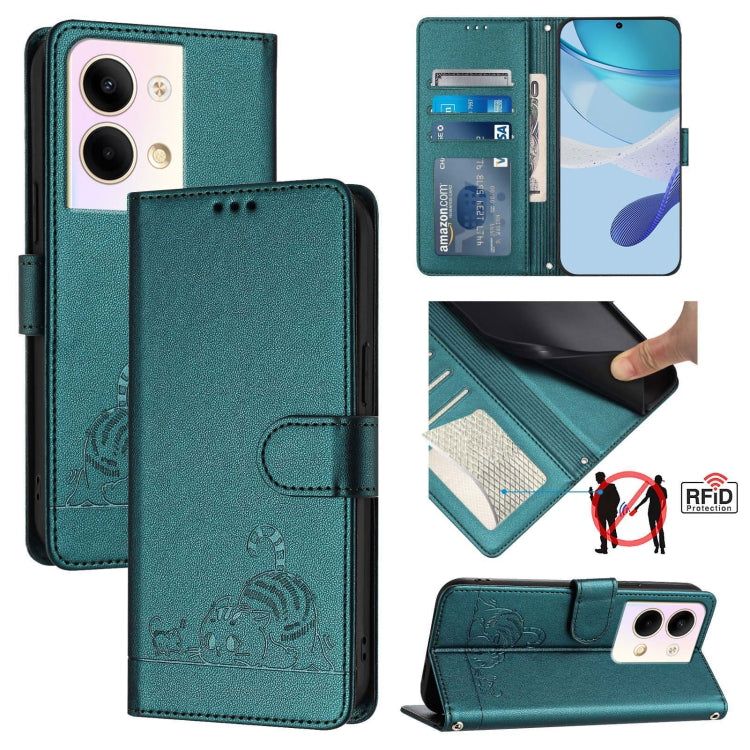 Cat Rat Embossed Pattern RFID Leather Phone Case with Lanyard, For OPPO Reno9 5G / Reno9 Pro 5G, For OPPO A17 4G Global / A17K, For OPPO A77S 4G, For OPPO A57e 4G Global, For OPPO A57S 4G Global, For OPPO Reno8 4G Global, For OPPO A77 5G / A97 5G      ...