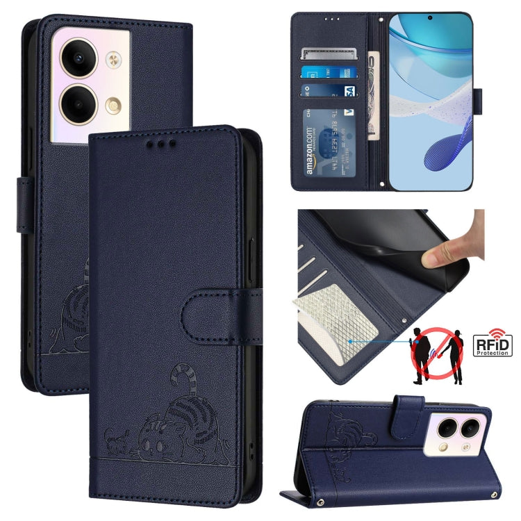 Cat Rat Embossed Pattern RFID Leather Phone Case with Lanyard, For OPPO Reno9 5G / Reno9 Pro 5G, For OPPO A17 4G Global / A17K, For OPPO A77S 4G, For OPPO A57e 4G Global, For OPPO A57S 4G Global, For OPPO Reno8 4G Global, For OPPO A77 5G / A97 5G      ...
