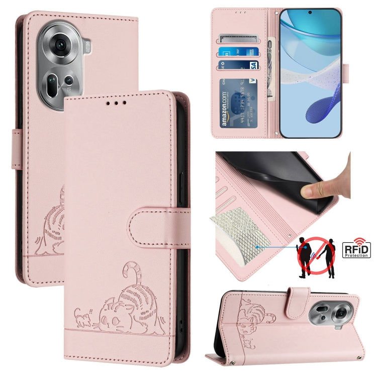 Cat Rat Embossed Pattern RFID Leather Phone Case with Lanyard, For OPPO Reno11 5G Global, For OPPO Reno11 Pro 5G Global, For OPPO Find X7 Ultra, For OPPO A38 4G / A18 4G Global, For OPPO Reno9 A, For OPPO Reno10 Pro Global, For OPPO Reno10 Global      ...