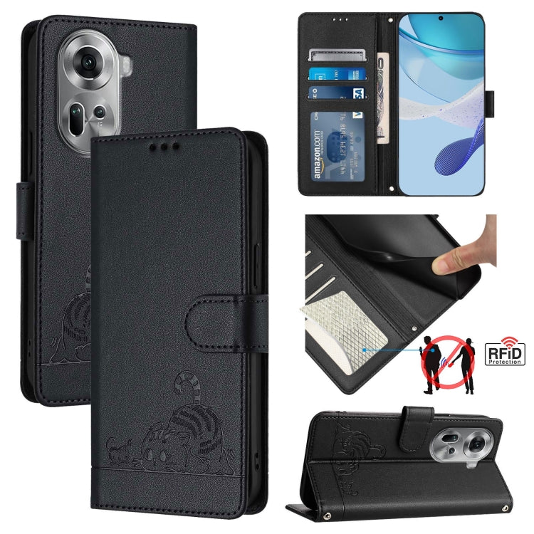 Cat Rat Embossed Pattern RFID Leather Phone Case with Lanyard, For OPPO Reno11 5G Global, For OPPO Reno11 Pro 5G Global, For OPPO Find X7 Ultra, For OPPO A38 4G / A18 4G Global, For OPPO Reno9 A, For OPPO Reno10 Pro Global, For OPPO Reno10 Global      ...