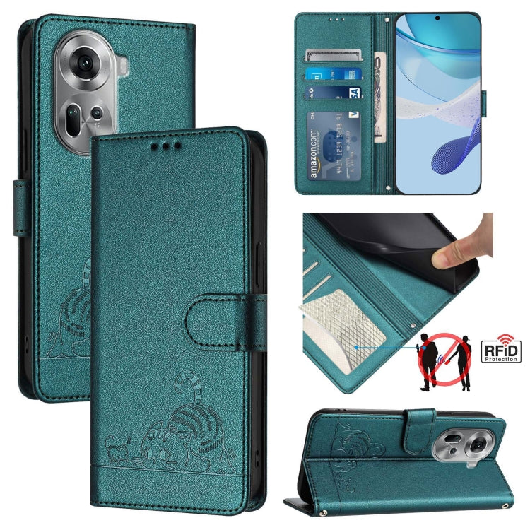 Cat Rat Embossed Pattern RFID Leather Phone Case with Lanyard, For OPPO Reno11 5G Global, For OPPO Reno11 Pro 5G Global, For OPPO Find X7 Ultra, For OPPO A38 4G / A18 4G Global, For OPPO Reno9 A, For OPPO Reno10 Pro Global, For OPPO Reno10 Global      ...