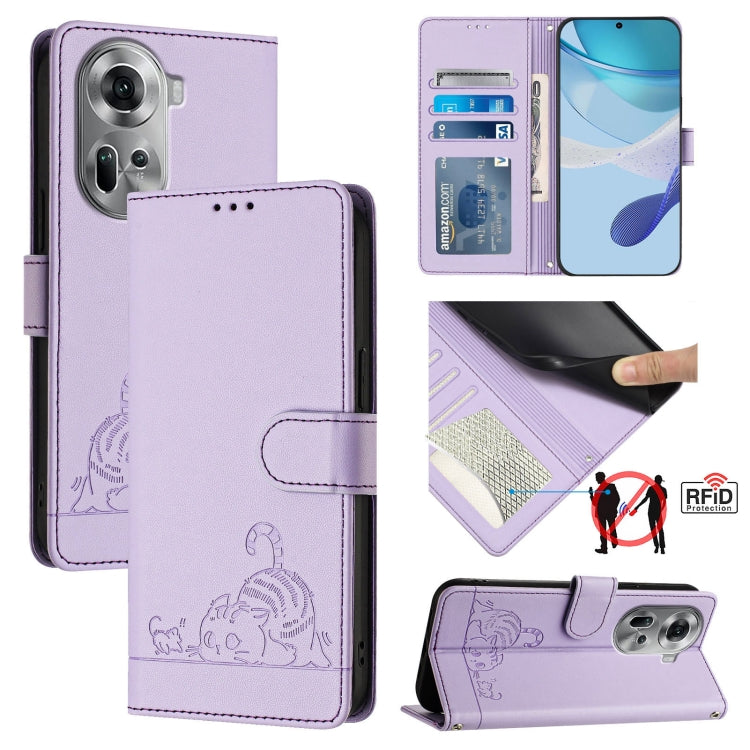Cat Rat Embossed Pattern RFID Leather Phone Case with Lanyard, For OPPO Reno11 5G Global, For OPPO Reno11 Pro 5G Global, For OPPO Find X7 Ultra, For OPPO A38 4G / A18 4G Global, For OPPO Reno9 A, For OPPO Reno10 Pro Global, For OPPO Reno10 Global      ...