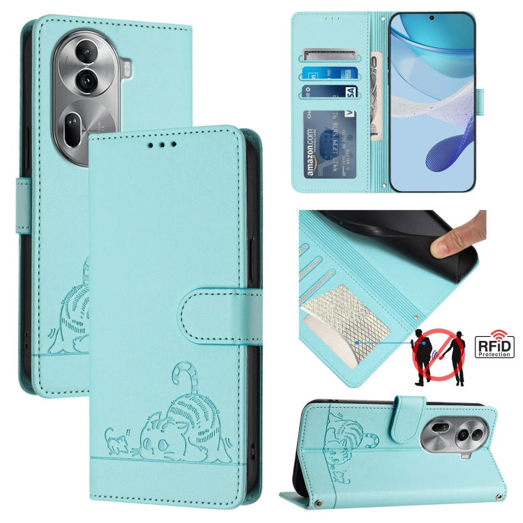 Cat Rat Embossed Pattern RFID Leather Phone Case with Lanyard, For OPPO Reno11 5G Global, For OPPO Reno11 Pro 5G Global, For OPPO Find X7 Ultra, For OPPO A38 4G / A18 4G Global, For OPPO Reno9 A, For OPPO Reno10 Pro Global, For OPPO Reno10 Global      ...