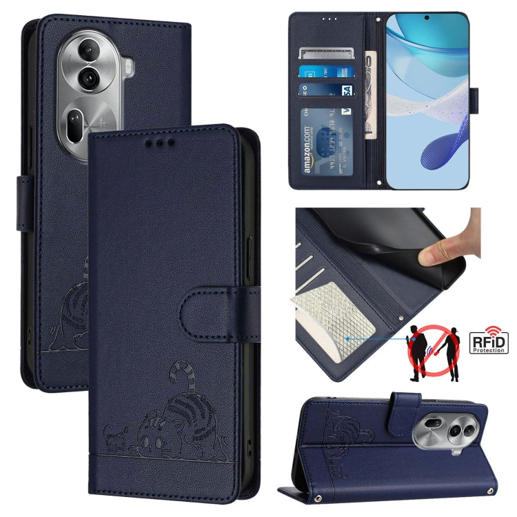 Cat Rat Embossed Pattern RFID Leather Phone Case with Lanyard, For OPPO Reno11 5G Global, For OPPO Reno11 Pro 5G Global, For OPPO Find X7 Ultra, For OPPO A38 4G / A18 4G Global, For OPPO Reno9 A, For OPPO Reno10 Pro Global, For OPPO Reno10 Global      ...