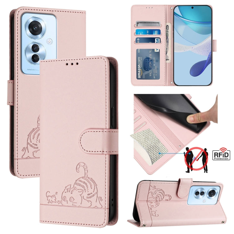 Cat Rat Embossed Pattern RFID Leather Phone Case with Lanyard, For OPPO Reno12 Pro Global, For OPPO Reno12 Global, For OPPO A60 4G Global, For OPPO A2 Pro 5G / A3 Pro 5G, For OPPO A3 Pro 5G Global, For OPPO Reno11 F 5G Global, For OPPO F25 Pro 5G India...