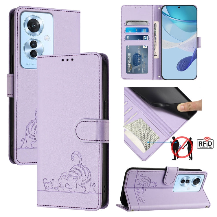 Cat Rat Embossed Pattern RFID Leather Phone Case with Lanyard, For OPPO Reno12 Pro Global, For OPPO Reno12 Global, For OPPO A60 4G Global, For OPPO A2 Pro 5G / A3 Pro 5G, For OPPO A3 Pro 5G Global, For OPPO Reno11 F 5G Global, For OPPO F25 Pro 5G India...