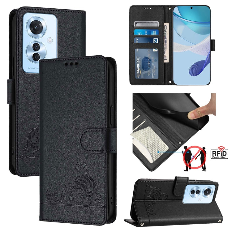 Cat Rat Embossed Pattern RFID Leather Phone Case with Lanyard, For OPPO Reno12 Pro Global, For OPPO Reno12 Global, For OPPO A60 4G Global, For OPPO A2 Pro 5G / A3 Pro 5G, For OPPO A3 Pro 5G Global, For OPPO Reno11 F 5G Global, For OPPO F25 Pro 5G India...