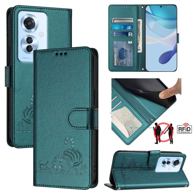 Cat Rat Embossed Pattern RFID Leather Phone Case with Lanyard, For OPPO Reno12 Pro Global, For OPPO Reno12 Global, For OPPO A60 4G Global, For OPPO A2 Pro 5G / A3 Pro 5G, For OPPO A3 Pro 5G Global, For OPPO Reno11 F 5G Global, For OPPO F25 Pro 5G India...
