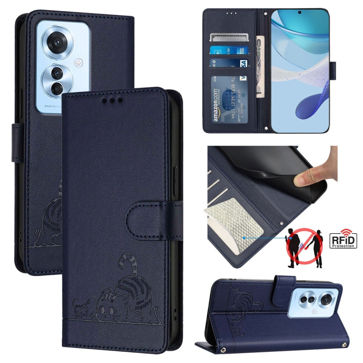 Cat Rat Embossed Pattern RFID Leather Phone Case with Lanyard, For OPPO Reno12 Pro Global, For OPPO Reno12 Global, For OPPO A60 4G Global, For OPPO A2 Pro 5G / A3 Pro 5G, For OPPO A3 Pro 5G Global, For OPPO Reno11 F 5G Global, For OPPO F25 Pro 5G India...