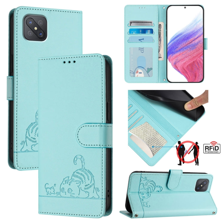 Cat Rat Embossed Pattern RFID Leather Phone Case with Lanyard, For OPPO A15 / A15S / A35 2021, For OPPO F17 Pro / A93 2020 4G Global, For OPPO Reon4 Lite / Reon4 F, For OPPO F17 / A73 2020 4G Global, For OPPO A72 / A52 / A92 4G, For OPPO A92S 5G       ...