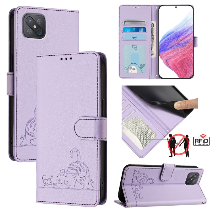 Cat Rat Embossed Pattern RFID Leather Phone Case with Lanyard, For OPPO A15 / A15S / A35 2021, For OPPO F17 Pro / A93 2020 4G Global, For OPPO Reon4 Lite / Reon4 F, For OPPO F17 / A73 2020 4G Global, For OPPO A72 / A52 / A92 4G, For OPPO A92S 5G       ...