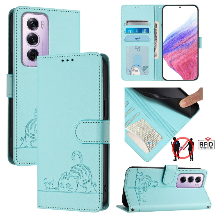 Cat Rat Embossed Pattern RFID Leather Phone Case with Lanyard, For OPPO Reno12 Pro Global, For OPPO Reno12 Global, For OPPO A60 4G Global, For OPPO A2 Pro 5G / A3 Pro 5G, For OPPO A3 Pro 5G Global, For OPPO Reno11 F 5G Global, For OPPO F25 Pro 5G India...