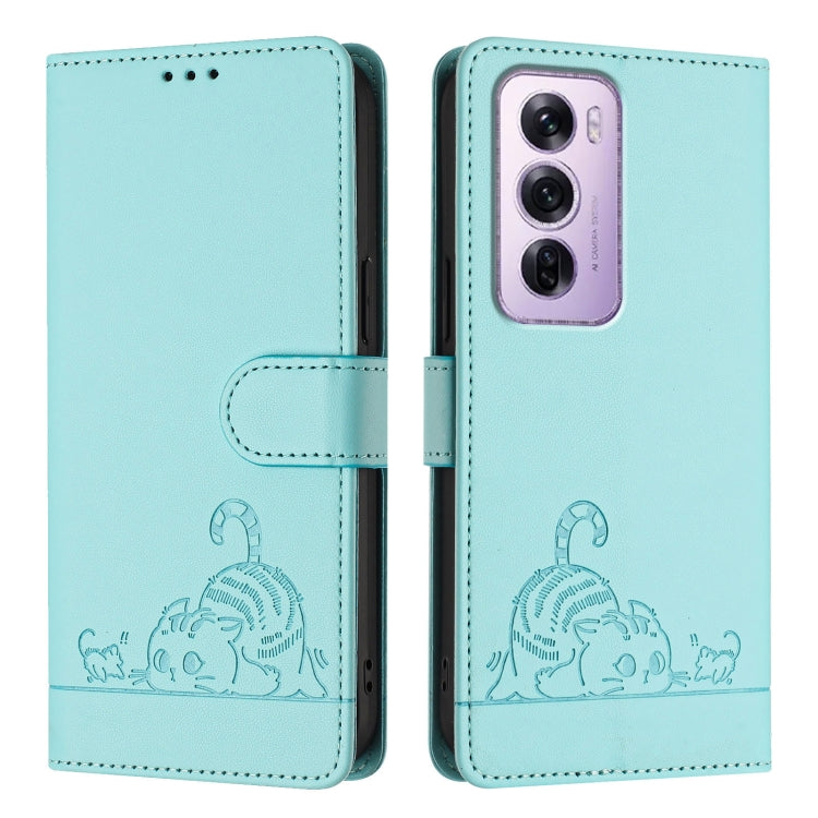 Cat Rat Embossed Pattern RFID Leather Phone Case with Lanyard, For OPPO Reno12 Pro Global, For OPPO Reno12 Global, For OPPO A60 4G Global, For OPPO A2 Pro 5G / A3 Pro 5G, For OPPO A3 Pro 5G Global, For OPPO Reno11 F 5G Global, For OPPO F25 Pro 5G India...