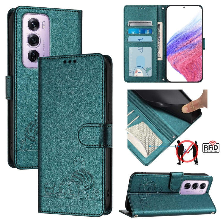 Cat Rat Embossed Pattern RFID Leather Phone Case with Lanyard, For OPPO Reno12 Pro Global, For OPPO Reno12 Global, For OPPO A60 4G Global, For OPPO A2 Pro 5G / A3 Pro 5G, For OPPO A3 Pro 5G Global, For OPPO Reno11 F 5G Global, For OPPO F25 Pro 5G India...