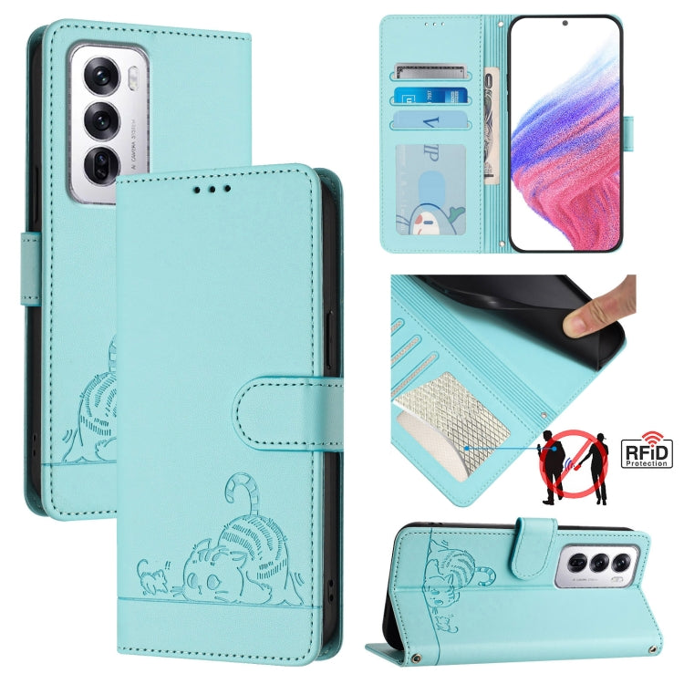 Cat Rat Embossed Pattern RFID Leather Phone Case with Lanyard, For OPPO Reno12 Pro Global, For OPPO Reno12 Global, For OPPO A60 4G Global, For OPPO A2 Pro 5G / A3 Pro 5G, For OPPO A3 Pro 5G Global, For OPPO Reno11 F 5G Global, For OPPO F25 Pro 5G India...