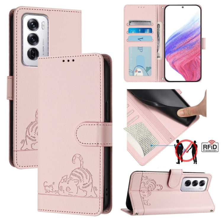 Cat Rat Embossed Pattern RFID Leather Phone Case with Lanyard, For OPPO Reno12 Pro Global, For OPPO Reno12 Global, For OPPO A60 4G Global, For OPPO A2 Pro 5G / A3 Pro 5G, For OPPO A3 Pro 5G Global, For OPPO Reno11 F 5G Global, For OPPO F25 Pro 5G India...