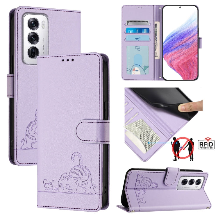 Cat Rat Embossed Pattern RFID Leather Phone Case with Lanyard, For OPPO Reno12 Pro Global, For OPPO Reno12 Global, For OPPO A60 4G Global, For OPPO A2 Pro 5G / A3 Pro 5G, For OPPO A3 Pro 5G Global, For OPPO Reno11 F 5G Global, For OPPO F25 Pro 5G India...
