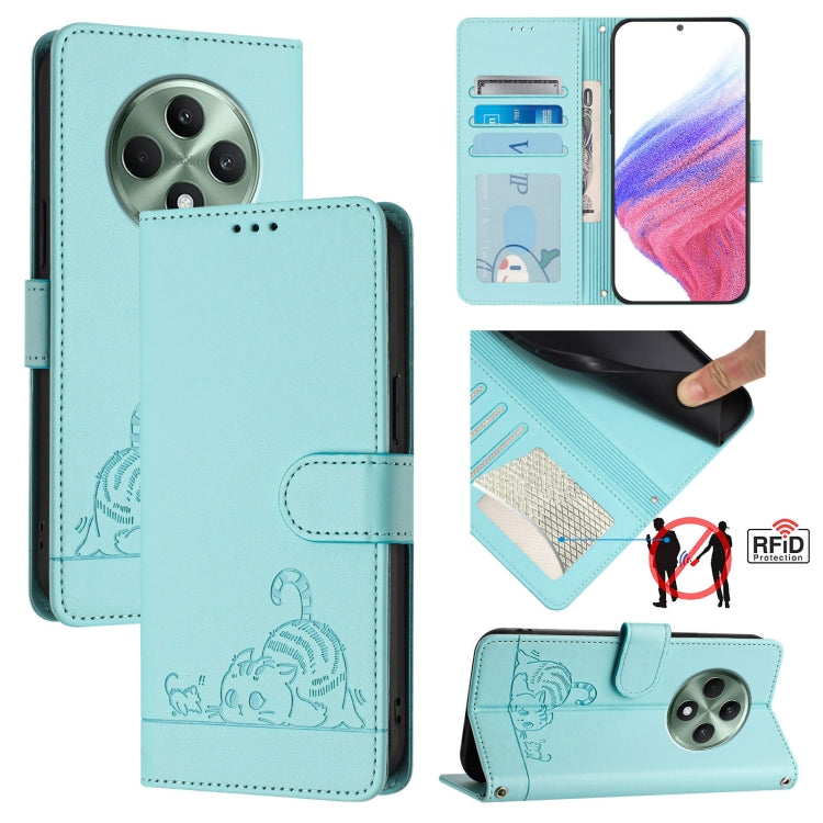 Cat Rat Embossed Pattern RFID Leather Phone Case with Lanyard, For OPPO Find X8 Ultra, For OPPO Reno13 F 5G Global / Reno13 F 4G, For OPPO A3x 5G Global, For OPPO Find X8, For OPPO A80 5G EU, For OPPO K12x 5G Global, For OPPO Reno12 F Global           ...