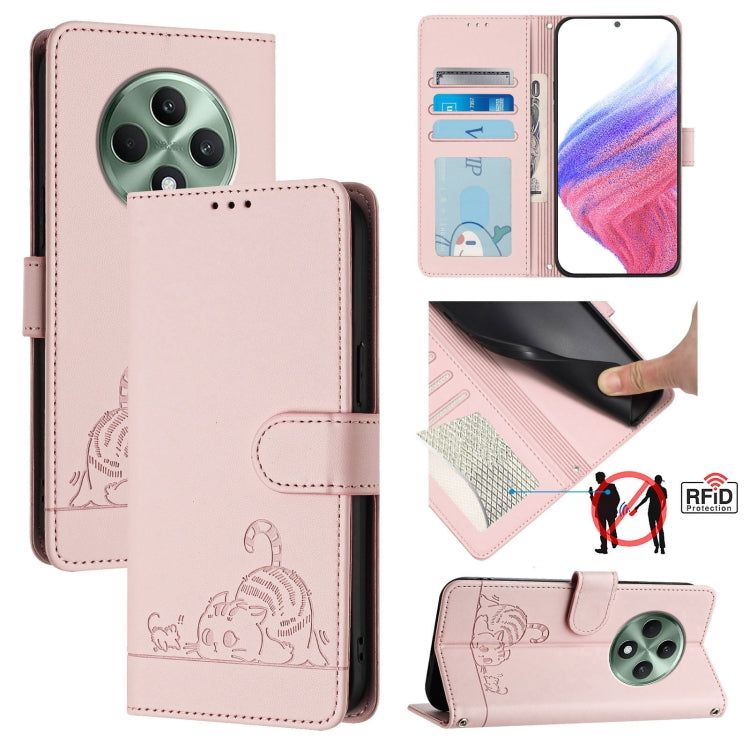 Cat Rat Embossed Pattern RFID Leather Phone Case with Lanyard, For OPPO Find X8 Ultra, For OPPO Reno13 F 5G Global / Reno13 F 4G, For OPPO A3x 5G Global, For OPPO Find X8, For OPPO A80 5G EU, For OPPO K12x 5G Global, For OPPO Reno12 F Global           ...