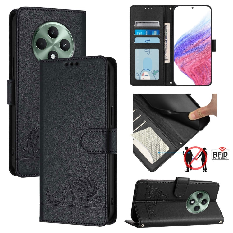 Cat Rat Embossed Pattern RFID Leather Phone Case with Lanyard, For OPPO Find X8 Ultra, For OPPO Reno13 F 5G Global / Reno13 F 4G, For OPPO A3x 5G Global, For OPPO Find X8, For OPPO A80 5G EU, For OPPO K12x 5G Global, For OPPO Reno12 F Global           ...