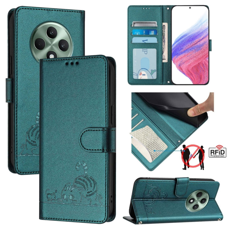 Cat Rat Embossed Pattern RFID Leather Phone Case with Lanyard, For OPPO Find X8 Ultra, For OPPO Reno13 F 5G Global / Reno13 F 4G, For OPPO A3x 5G Global, For OPPO Find X8, For OPPO A80 5G EU, For OPPO K12x 5G Global, For OPPO Reno12 F Global           ...