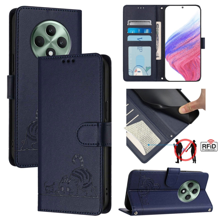 Cat Rat Embossed Pattern RFID Leather Phone Case with Lanyard, For OPPO Find X8 Ultra, For OPPO Reno13 F 5G Global / Reno13 F 4G, For OPPO A3x 5G Global, For OPPO Find X8, For OPPO A80 5G EU, For OPPO K12x 5G Global, For OPPO Reno12 F Global           ...