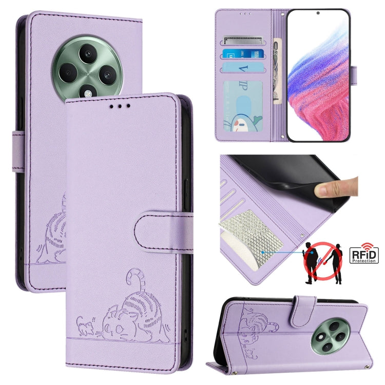 Cat Rat Embossed Pattern RFID Leather Phone Case with Lanyard, For OPPO Find X8 Ultra, For OPPO Reno13 F 5G Global / Reno13 F 4G, For OPPO A3x 5G Global, For OPPO Find X8, For OPPO A80 5G EU, For OPPO K12x 5G Global, For OPPO Reno12 F Global           ...