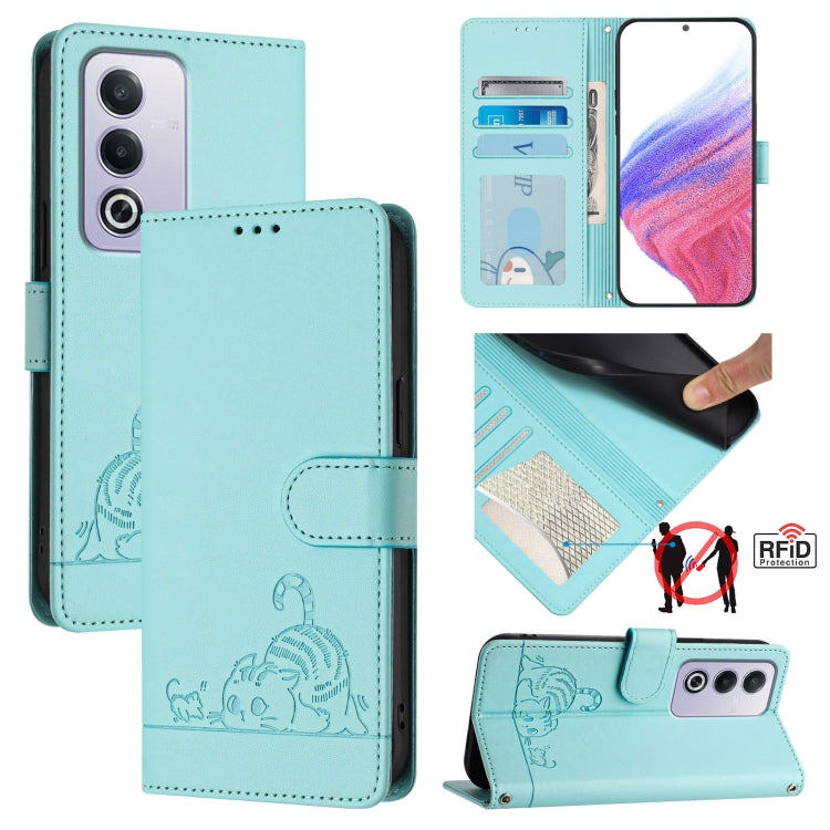 Cat Rat Embossed Pattern RFID Leather Phone Case with Lanyard, For OPPO Reno12 Pro Global, For OPPO Reno12 Global, For OPPO A60 4G Global, For OPPO A2 Pro 5G / A3 Pro 5G, For OPPO A3 Pro 5G Global, For OPPO Reno11 F 5G Global, For OPPO F25 Pro 5G India...