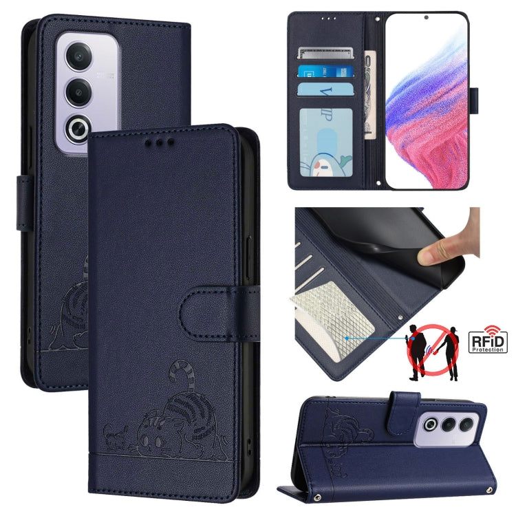 Cat Rat Embossed Pattern RFID Leather Phone Case with Lanyard, For OPPO Reno12 Pro Global, For OPPO Reno12 Global, For OPPO A60 4G Global, For OPPO A2 Pro 5G / A3 Pro 5G, For OPPO A3 Pro 5G Global, For OPPO Reno11 F 5G Global, For OPPO F25 Pro 5G India...