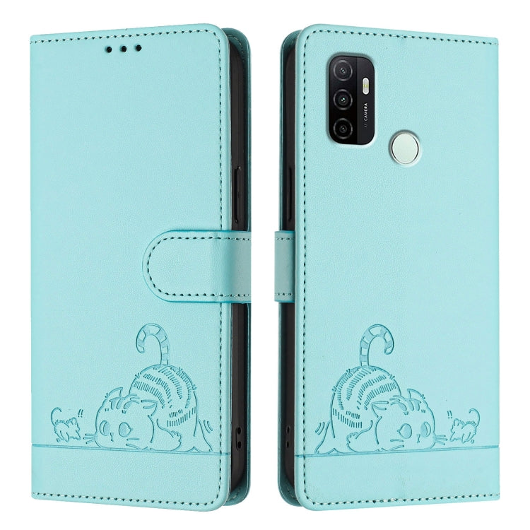 Cat Rat Embossed Pattern RFID Leather Phone Case with Lanyard, For OPPO A53s 4G / A33 2020 4G, For OPPO A11s 4G, For OPPO A74 4G / F19 / F19S, For OPPO A95 4G Global / Reno6 Lite, For OPPO F19 Pro / Reno5 F, For OPPO A94 5G Global                      ...